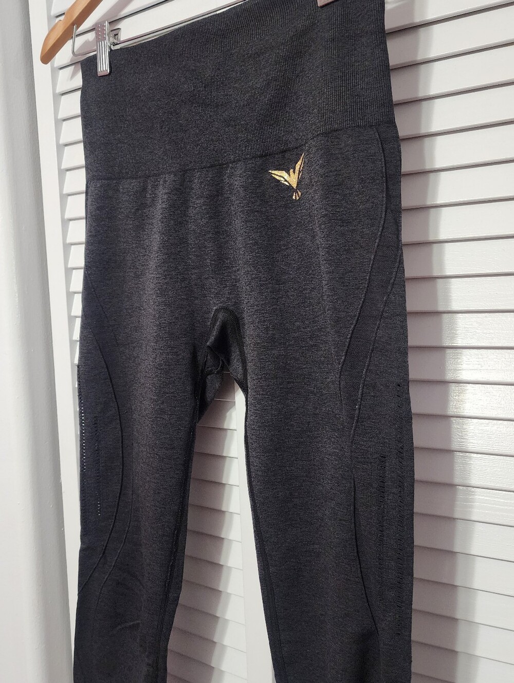High-Waist Black Leggings with Gold Logo